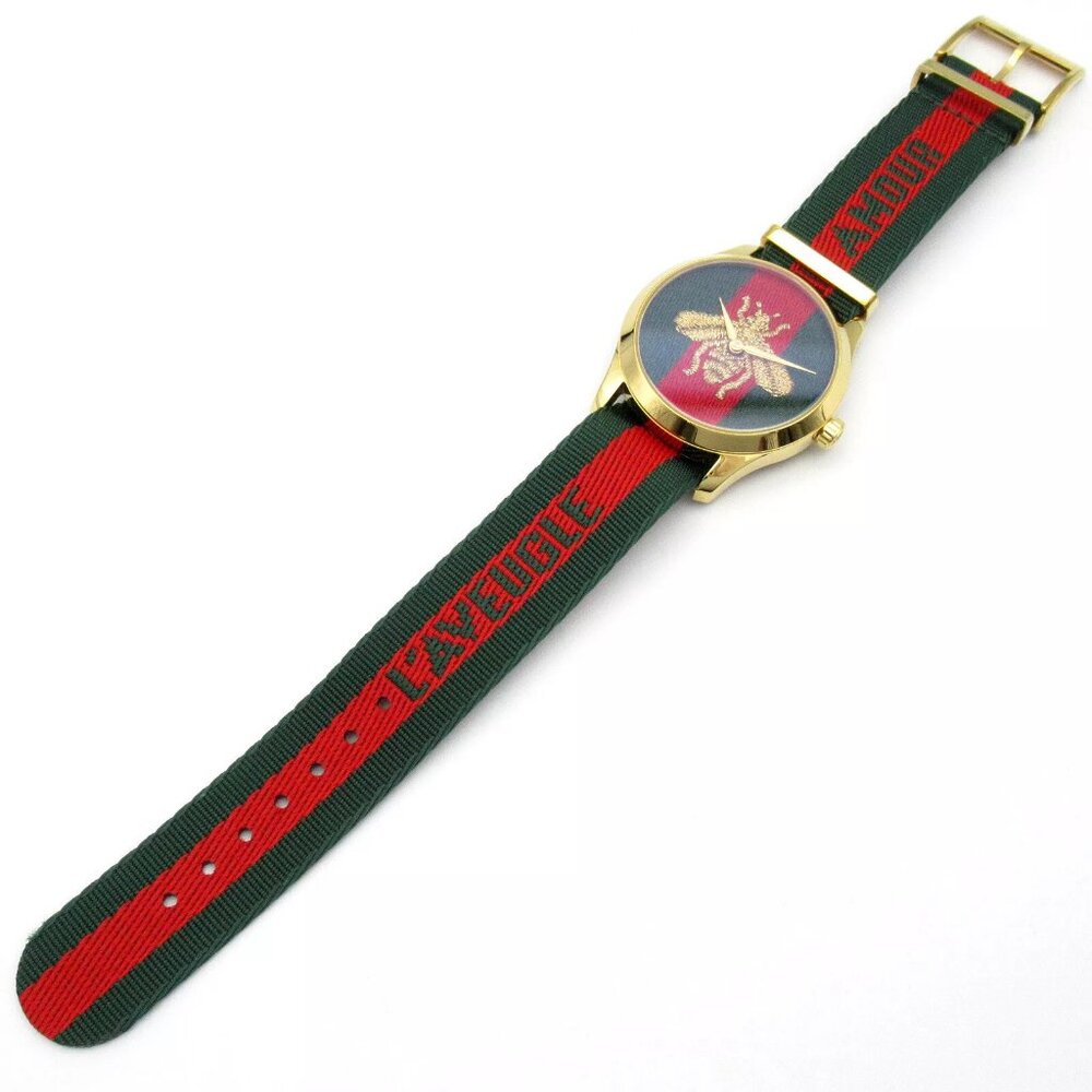 GUCCI G timeless Wrist Watch Quartz Gold Plated Nylon Used mens - Picture 9 of 14